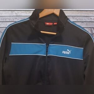 Puma SZ L Black & Blue Full Zip Mock Neck Athleisure Classic Track Jacket